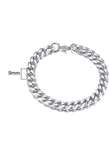 23CM 9 Inç Tarzı Gümüş 9mm Küba Link Zinciri Bilezik Erkekler Kadınlar Çiftler Için Paslanmaz Çelik Bileklikler Boyfreind Kocalarına 3mm (Yurt Dışından)