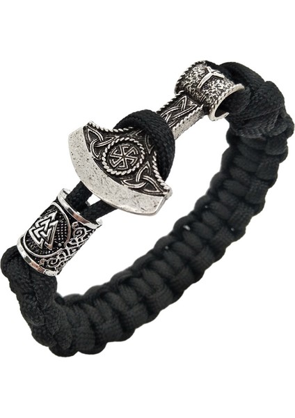 21CM Tarzı Siyah Valknut Kolovrat Muska Sembolü ile Slav Perun Balta Charm Viking Runes Boncuk Erkek Jewlery Vikingos Bilezik (Yurt Dışından)