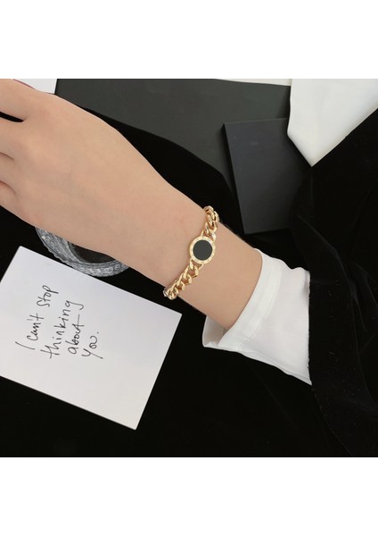 Altın Rengi Flashbuy Trendy Romen Rakamları Siyah Yuvarlak Bilezik Kadın Erkek Tıknaz Altın Gümüş Renk Kalın Zincir Bildirimi Takı Genç Hediye (Yurt Dışından)