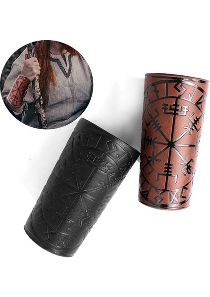 YW017-SIYAH 1 Adet Iskandinav Viking Odin Pusula Deri Bilezik Bilezik Adam Sürme Koruyucu Dişli Kabartmalı Geniş Bileklik Punk Takı (Yurt Dışından) fiyatları