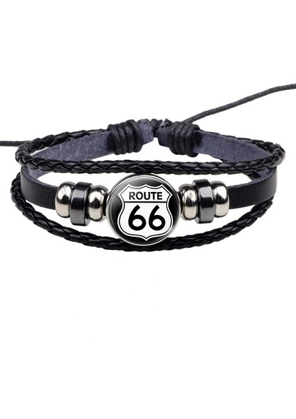 Gösteri Olarak Route Gn Bilezikler Erkek Kadın Punk Dokuma Bilezik Route 66 Takı Charm Siyah Deri Bilezik Seyahat Hatıra Hediyeler (Yurt Dışından)