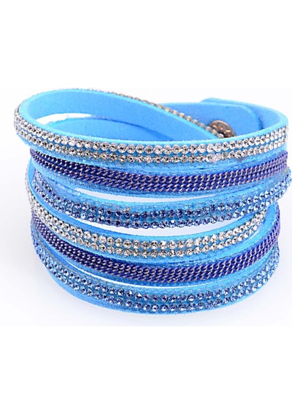 Kırmızı Miasol Çift Sargılı Deri Bileklik Kristal Bling ve Zincir Bileklikler, Tam Kristal B1505 Bling Üç Çok Katmanlı Sargı Bileklikler (Yurt Dışından) fırsatları