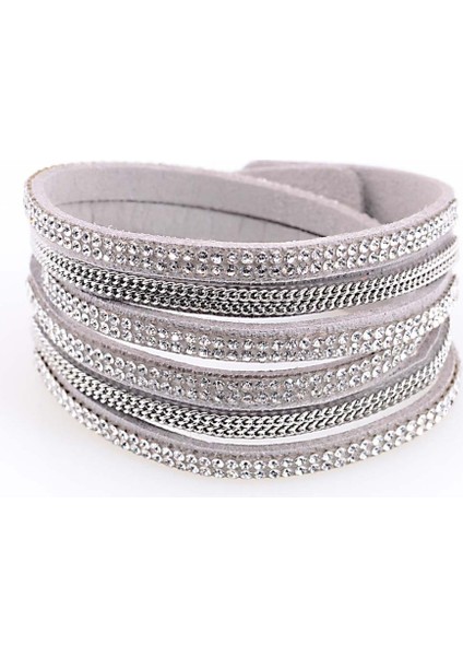 Kırmızı Miasol Çift Sargılı Deri Bileklik Kristal Bling ve Zincir Bileklikler, Tam Kristal B1505 Bling Üç Çok Katmanlı Sargı Bileklikler (Yurt Dışından) indirimleri