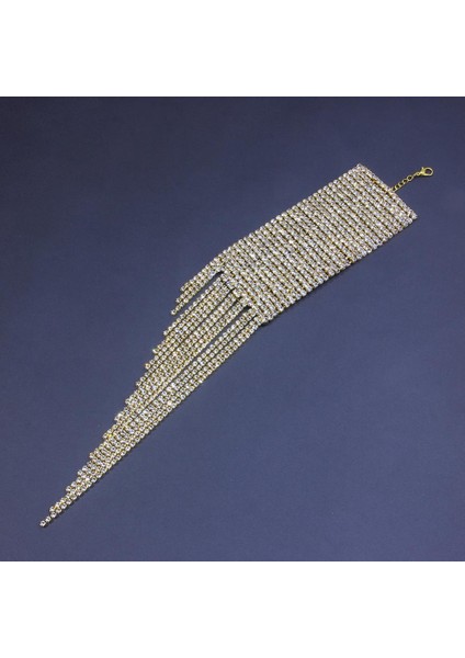 Altın Rengi Bohemian Lüks Rhinestone Uzun Püskül Bilezik Zincir Takı Kadınlar Için Bildirimi Gelin Bilezik Bileklik Hint El Takı (Yurt Dışından)