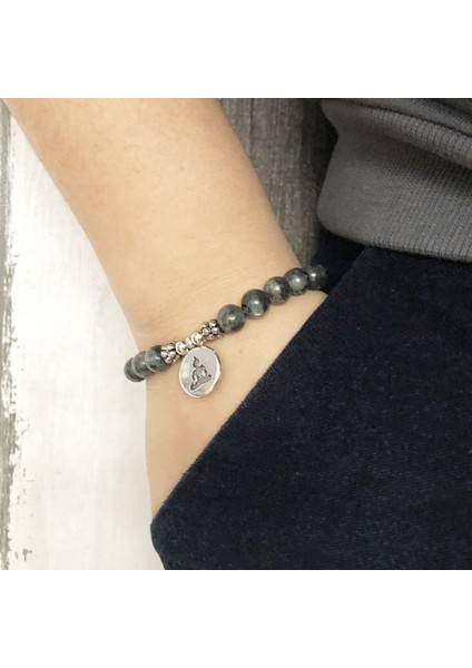 18CM Tarzı Bronz Yoga Erkekler Kadınlar Japa Mala Om Bilezikler Lotus Buda Yoga Charm Bilek Siyah Labradorit Boncuklu Bilek Boho Yoga Siyah Takı (Yurt Dışından) fırsatları