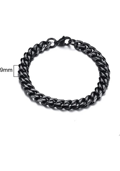 23CM 9 Inç Tarzı Siyah 9mm Küba Link Zinciri Bilezik Erkekler Kadınlar Çiftler Için Paslanmaz Çelik Bileklikler Boyfreind Kocalarına 3mm (Yurt Dışından)