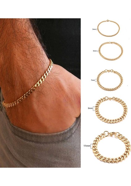 23CM 9 Inç Tarzı Siyah 9mm Küba Link Zinciri Bilezik Erkekler Kadınlar Çiftler Için Paslanmaz Çelik Bileklikler Boyfreind Kocalarına 3mm (Yurt Dışından) fiyatları