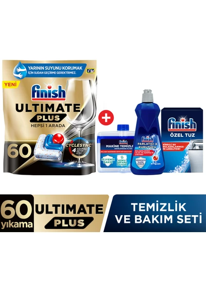 Ultimate Plus 60 Kapsül Bulaşık Makinesi Tableti + Temizlik ve Bakım Seti