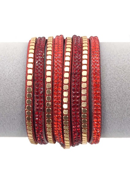 Kırmızı Miasol Kristal ve Metal Revit Sarılmış Bling Tam Kristal & Punk Tarzı Çift Wrap Bilezik Kadınlar Için Parti Düğün Takı Hediye (Yurt Dışından) fırsatları