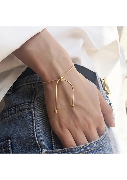B053 Basit Tasarım Titanyum Çelik Pull-Out Ayarlanabilir Bilezik Altın Renk Kadınlar Için Yılan Zincir Bileklik Kız Erkek Boncuk Takı Hediye (Yurt Dışından) fiyatları