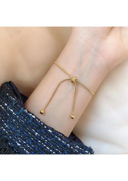 B053 Basit Tasarım Titanyum Çelik Pull-Out Ayarlanabilir Bilezik Altın Renk Kadınlar Için Yılan Zincir Bileklik Kız Erkek Boncuk Takı Hediye (Yurt Dışından) modelleri