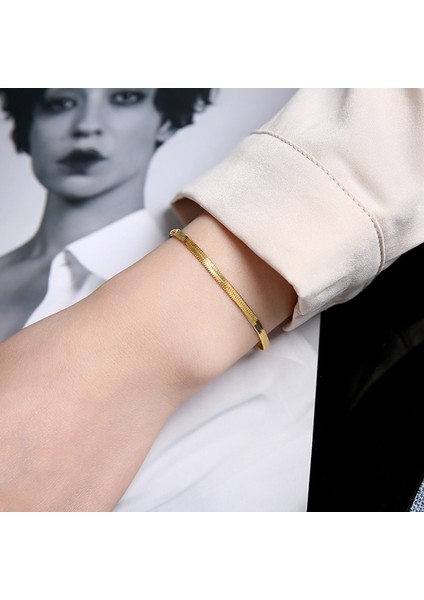 B053 Basit Tasarım Titanyum Çelik Pull-Out Ayarlanabilir Bilezik Altın Renk Kadınlar Için Yılan Zincir Bileklik Kız Erkek Boncuk Takı Hediye (Yurt Dışından) indirimleri