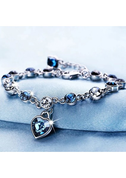 Güzellik Canavarı 1 Çift Kadınlar Için Gümüş Renk Şanslı Bilezik Kadın Mavi Kristal Kalp Charm Bilezik Kadınlar Gelin Düğün Nişan Güzel Takı Hediye (Yurt Dışından) fırsatları