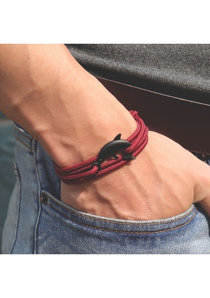 Boz Punk El Yapımı Çok Katmanlı Bilezik Charms Deniz Yunus Viking Erkekler Için Braclet Bileklik Paraşüt Halat Takı Pulserira (Yurt Dışından) fiyatları