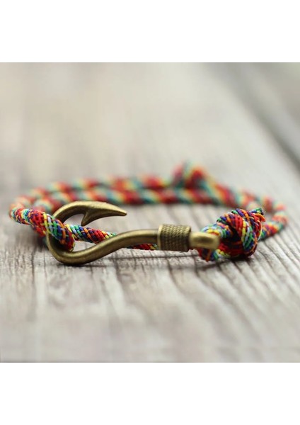 Kırmızı Gümüş Antik Altın Gümüş Balık Kancası Bilezik Erkekler Kadınlar Ayarlanabilir Halat Zincir Viking Denizcilik Denizci Çapa Braclet Bohemia Takı Bff (Yurt Dışından)