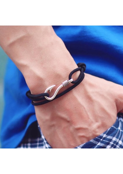 Kırmızı Gümüş Antik Altın Gümüş Balık Kancası Bilezik Erkekler Kadınlar Ayarlanabilir Halat Zincir Viking Denizcilik Denizci Çapa Braclet Bohemia Takı Bff (Yurt Dışından)