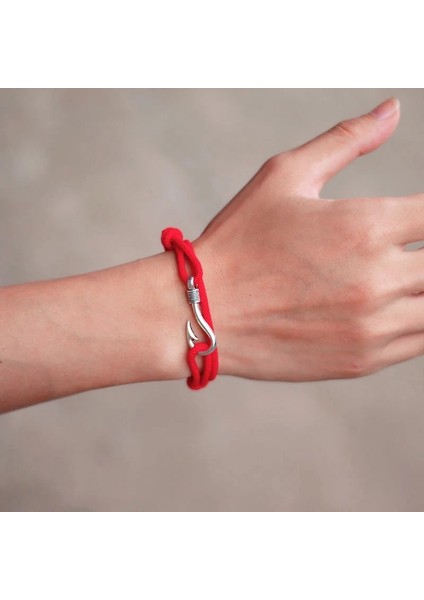 Kırmızı Gümüş Antik Altın Gümüş Balık Kancası Bilezik Erkekler Kadınlar Ayarlanabilir Halat Zincir Viking Denizcilik Denizci Çapa Braclet Bohemia Takı Bff (Yurt Dışından)