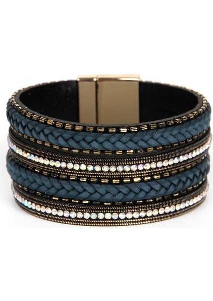 Siyah Amorcome Boho Katmanlı Dokuma Bilezik Yapay Elmas Örgülü Deri Manşet Kadın Şal Bilezik Unisex Bohemian Femme Mücevherat (Yurt Dışından) modelleri
