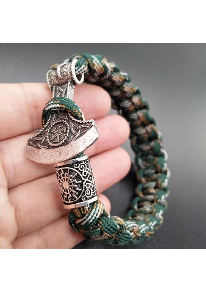 23CM Tarzı Renkli Ip Güneş Kolovrat Muska Sembolü ile Slav Perun Balta Charm Viking Runes Boncuk Erkek Jewlery Vikingos Bilezik (Yurt Dışından)