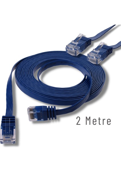 2 Metre Cat6 Kablo Yassı Ethernet Network Lan Ağ Internet Kablosu