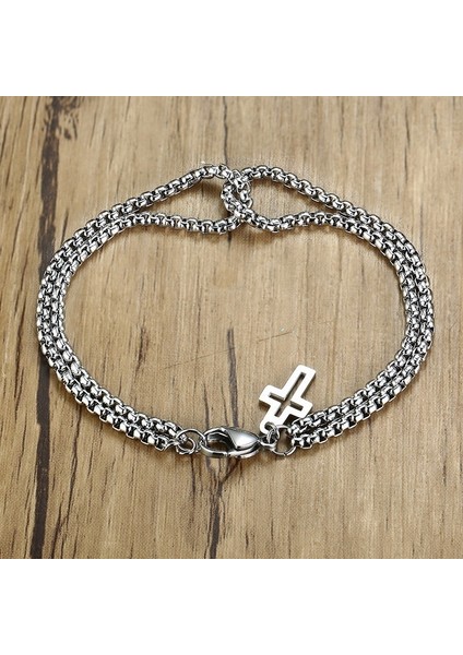 22CM Tarzı Siyah Yeşil Erkekler Paslanmaz Çelik Istakoz Pençe Toka Kapatma Için Çapraz Charms Bilezik ile Çift Strand Rolo Zinciri (Yurt Dışından) fırsatları