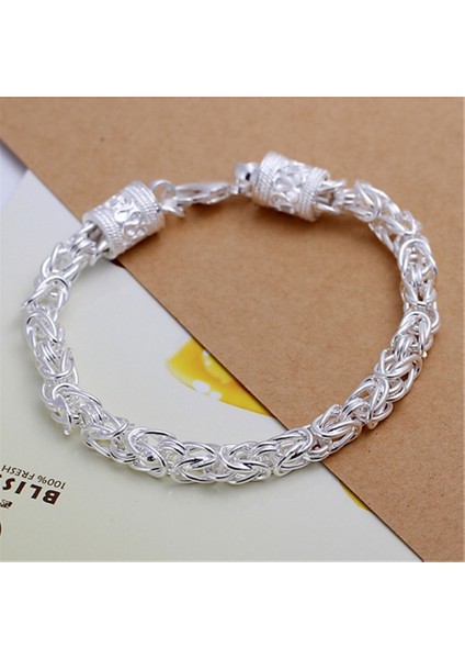 H096 Gümüş Renk Zincir Zarif Bükülmüş Bilezik Moda Çekicilik Zinciri Kadın Erkek Katı Düğün Sevimli Basit Modeller Takı, H207 (Yurt Dışından)