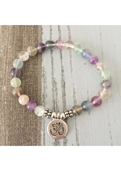 20CM Tarzı Gümüş Buda Bayan Mala Yoga Bilezik Şifa Kristaller Lotus Charms Bilezik ile Streç Doğal Florit Buda Om Bilek Bilezikler (Yurt Dışından) indirimleri