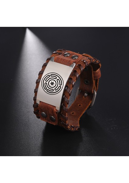 Kahverengi Bilezikler 2021 Hekate Tekerlek Strophalos Erkek Geniş Deri Wrap Bilezikler Kabala Muska Viking Bileklik Ayarlanabilir Punk Rock Bilek Takı (Yurt Dışından) modelleri