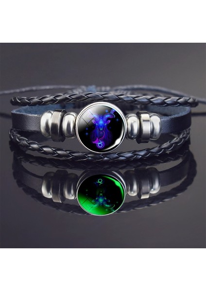 Stil 8 Oğlak Örgülü Deri Bilezik Oğlak Takı Karanlıkta Glow Zodyak Bilezik Erkek Kadın Modası (Yurt Dışından)