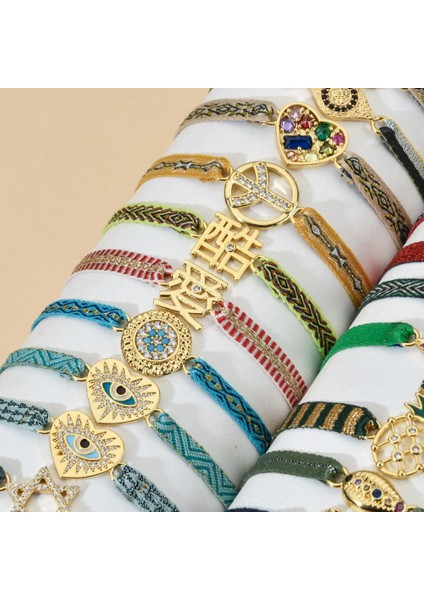 QQ343 Zmzy El Yapımı Ispanya Retro Ettyle Kalp Göz Charm Dokuma Kadın El Bilezikler Kız Arkadaşı Çiftler Için Hediye Eşleştirme (Yurt Dışından)