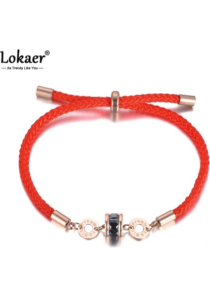 Siyah Lokaer Clatainless Çelik Beyaz & Siyah Cz Kristal Roman Numarası Charm Bilezikler Kadınlar Için Kırmızı Halat Bilezik Takı B (Yurt Dışından) modelleri