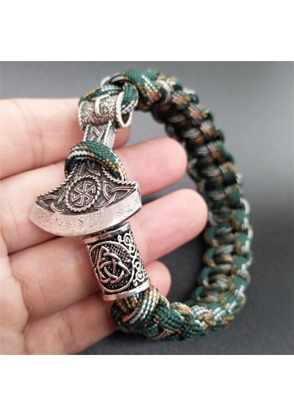 21CM Tarzı Renkli Üçlü Kolovrat Muska Sembolü ile Slav Perun Balta Charm Viking Runes Boncuk Erkek Jewlery Vikingos Bilezik (Yurt Dışından)