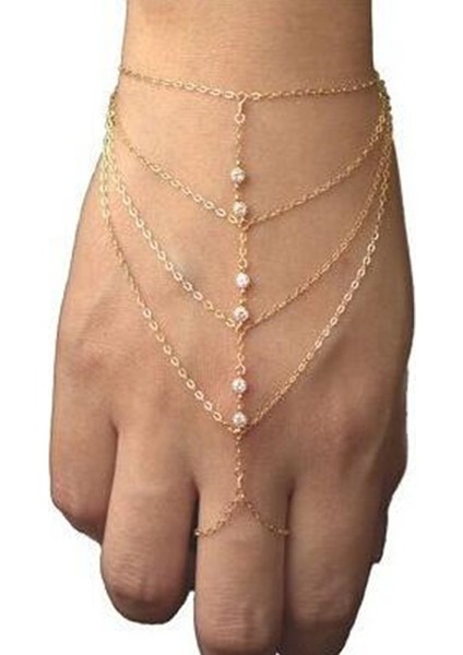 Çok Katmanlı Kristal Moda Çok Katmanlı Kristal Parmak Bilezik Kadınlar Için Rhinestone Altın Renk Bilezikler Bilezikler Hediye Parti Takı (Yurt Dışından)