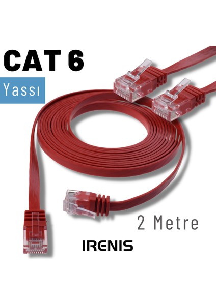 2 Metre Cat6 Kablo Yassı Ethernet Network Lan Ağ Internet Kablosu