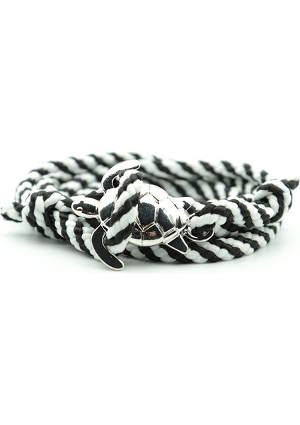 Siyah-Beyaz-Gümüş Moda El Yapımı Paracord Deniz Kaplumbağası Bilezik Charm Çok Katmanlı Halat Viking Erkekler Kadınlar Için Braclet Bileklik Takı Pulseira (Yurt Dışından)