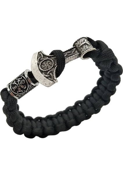 21CM Tarzı Siyah Sebze Kolovrat Muska Sembolü ile Slav Perun Balta Charm Viking Runes Boncuk Erkek Jewlery Vikingos Bilezik (Yurt Dışından)
