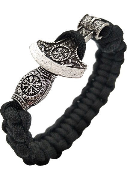 21CM Tarzı Siyah Sebze Kolovrat Muska Sembolü ile Slav Perun Balta Charm Viking Runes Boncuk Erkek Jewlery Vikingos Bilezik (Yurt Dışından) fiyatları