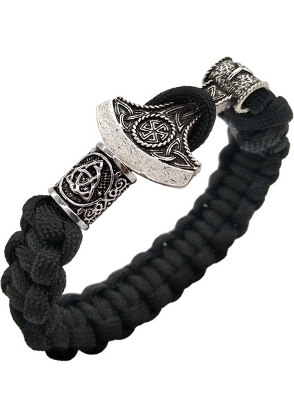 21CM Tarzı Siyah Sebze Kolovrat Muska Sembolü ile Slav Perun Balta Charm Viking Runes Boncuk Erkek Jewlery Vikingos Bilezik (Yurt Dışından) modelleri