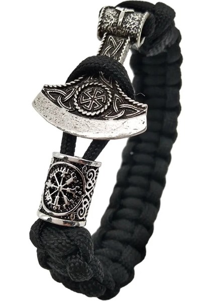 21CM Tarzı Siyah Sebze Kolovrat Muska Sembolü ile Slav Perun Balta Charm Viking Runes Boncuk Erkek Jewlery Vikingos Bilezik (Yurt Dışından) fırsatları