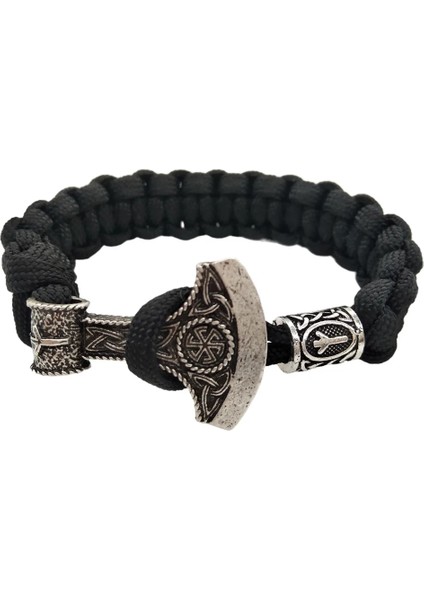 21CM Tarzı Siyah Sebze Kolovrat Muska Sembolü ile Slav Perun Balta Charm Viking Runes Boncuk Erkek Jewlery Vikingos Bilezik (Yurt Dışından) indirimleri