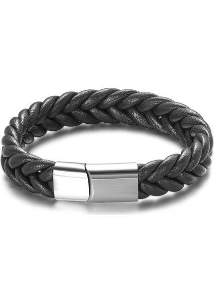 Siyah Moda Deri Bilezik Erkekler Için Sıcak Satış Örgülü Takı Bileklik Paslanmaz Çelik Toka Toka ile Pulseiras Masculina (Yurt Dışından)