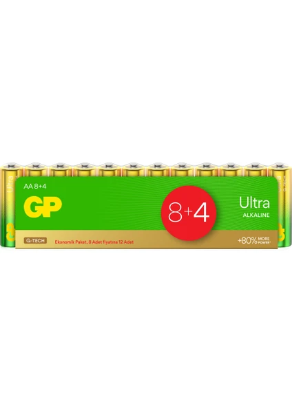 GP Batteries G Tech Ultra Alkalin Kalem Lr6 Aa Boy 1.5V Pil 12'li Shrink