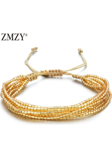 Sarı Zmzy Bohem Bilezik Femme Bayan Geometrik Desenler Manşet Bilezik Mıyukı Boncuk El Yapımı Dokuma Bilezik Moda Takı (Yurt Dışından)
