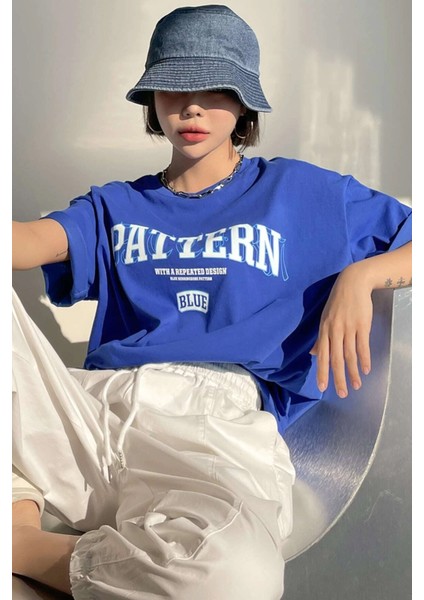 Only Trendwear Pattern Blue Baskılı Tasarım Tshirt