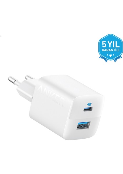 323 33W USB-C + USB-A Hızlı Şarj Cihazı -(USB-C PD 20W + USB-A 12W) iPhone & Android ile Uyumlu Type-C Hızlı Şarj Adaptörü - A2331 - Beyaz (Anker Türkiye Garantili)