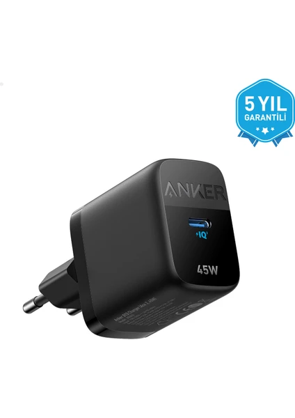 313 Samsung PPS Destekli 45W USB-C Şarj Cihazı - iPhone / Android / Macbook Uyumlu Type-C Hızlı Şarj Adaptörü - A2643 - Siyah (Anker Türkiye Garantili)