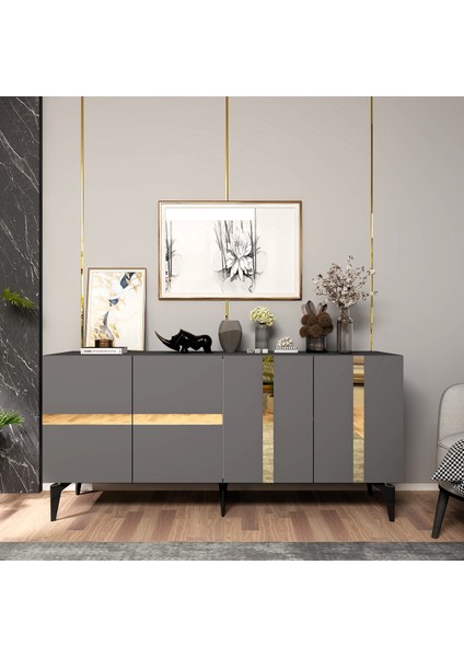 Vania Konsol 4 Kapaklı Antrasit-Altın