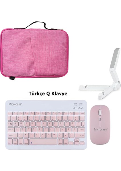 ipad Air 10.5 Inch Uyumlu Tablet Çanta+Türkçe Bluetooth Klavye +Mouse+Tablet Standı-Pembe AL8127