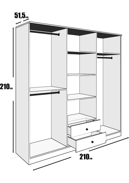 Diamond 6 Kapaklı DOLAP(%100MDF)