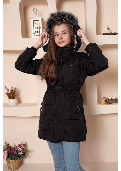 Kapşonlu Içi Yünlü Kız Çocuk Mont modelleri